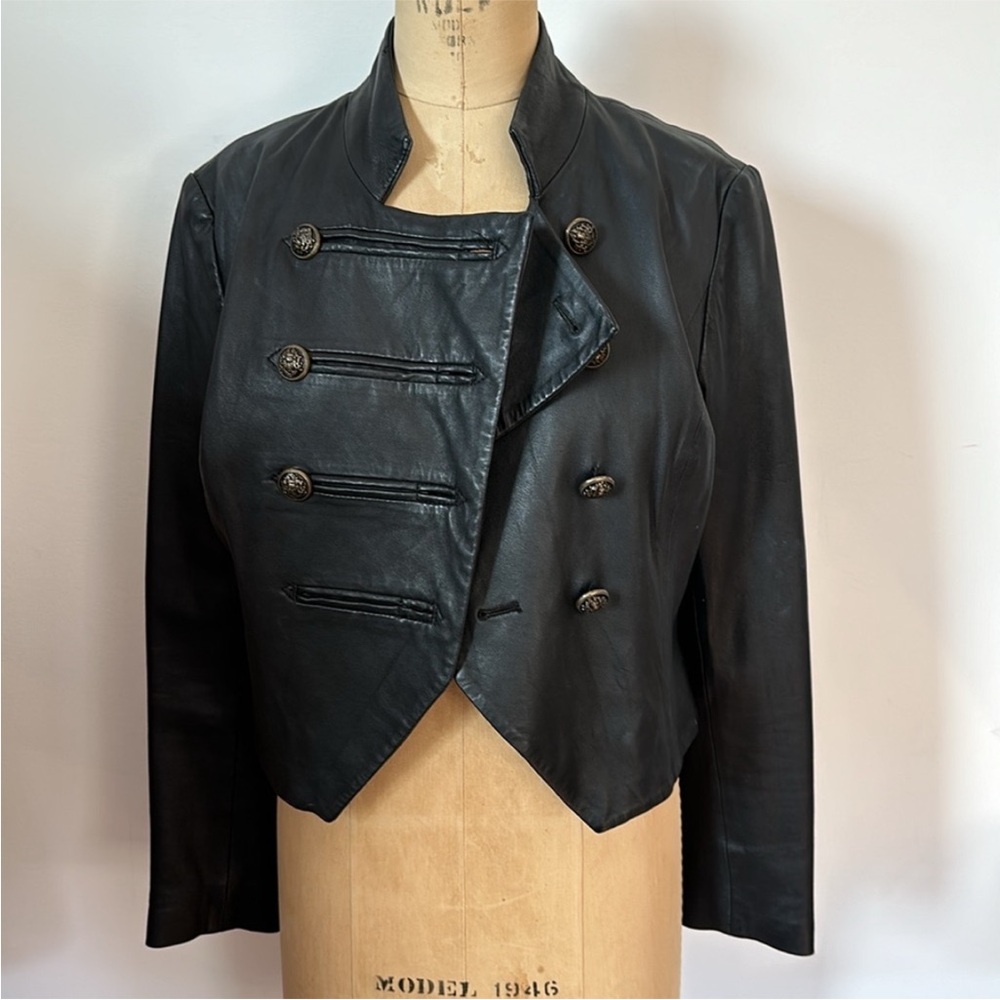 Black Leather Jacket-Victorian military double breasted